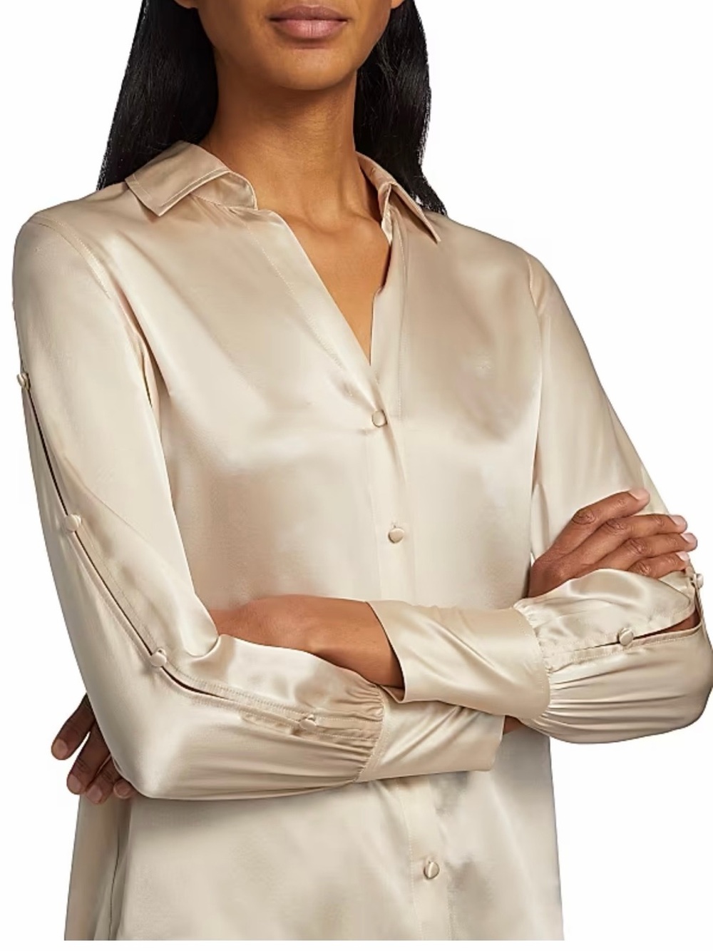 L'AGENCE Cream Satin Button-Up Blouse